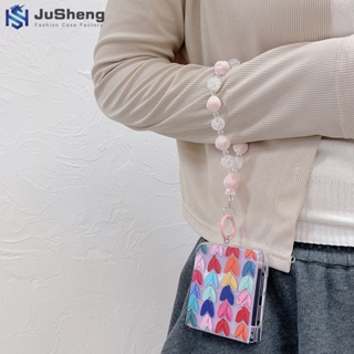 Jusheng เคสโทรศัพท์มือถือแฟชั่น ลายภาพวาดสีน้ํามัน รูปหัวใจ ขนาดเล็ก สําหรับ Samsung Z Flip5