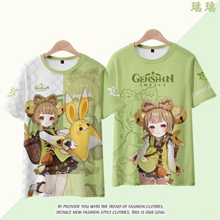 เสื้อยืดแขนสั้น โพลีเอสเตอร์ พิมพ์ลายคอสเพลย์ Genshin Impact Yaoyao Dehya 3 มิติ แฟชั่นสําหรับผู้ชาย และผู้หญิง