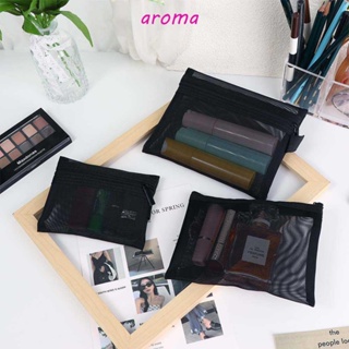 Aroma กระเป๋าเครื่องสําอาง กระเป๋าดินสอ ผ้าตาข่าย มีซิป ขนาดใหญ่ จุของได้เยอะ สําหรับเดินทาง