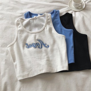 Y2k เสื้อกล้าม ผู้หญิง ปักลายตัวอักษร เสื้อครอป ระบายอากาศ เสื้อชั้นใน ยาง สีพื้น สตรีทแวร์ พังก์ เสื้อผ้าฤดูร้อน