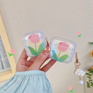 เคสหูฟังซิลิโคน ลายดอกทิวลิป สีชมพูน่ารัก แฟชั่น สําหรับ AirPods Pro2 3 AirPods 2 3 Pro