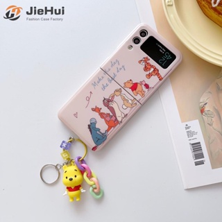 Jiehui เคสโทรศัพท์มือถือแฟชั่น ลายหมีพูห์ พร้อมจี้ห้อย สําหรับ Samsung Z Flip4 Z Flip3