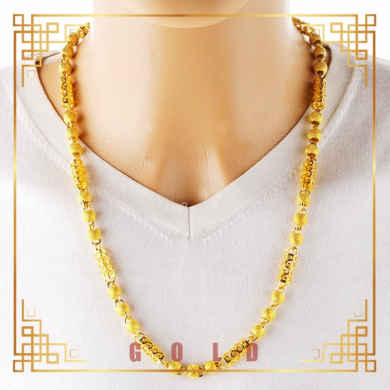 [Lucky K Gold] Au999 สร้อยคอหัวมังกรฟักทองลูกประคําสีทองโซ่ลูกปัดลูกบอลผู้ชายไม่มีสีซีดจาง