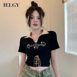 IELGY เสื้อยืดลําลอง แขนสั้น สไตล์หวาน เผ็ด สําหรับผู้หญิง