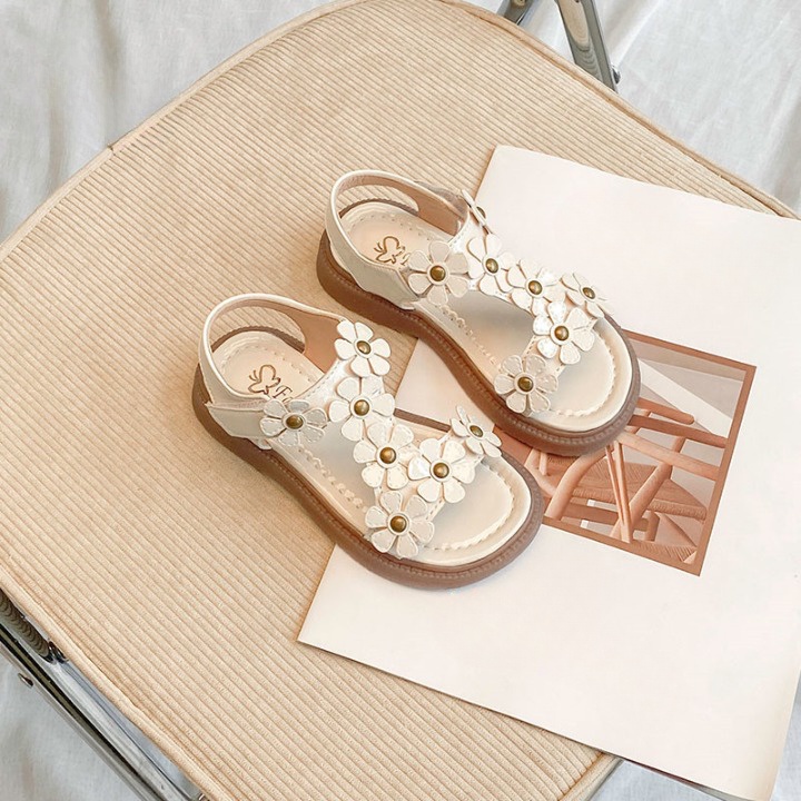 TC005 Coockids FL22 - 630 รองเท้าแตะลายดอกไม้สีขาวสําหรับเด็กผู้หญิง