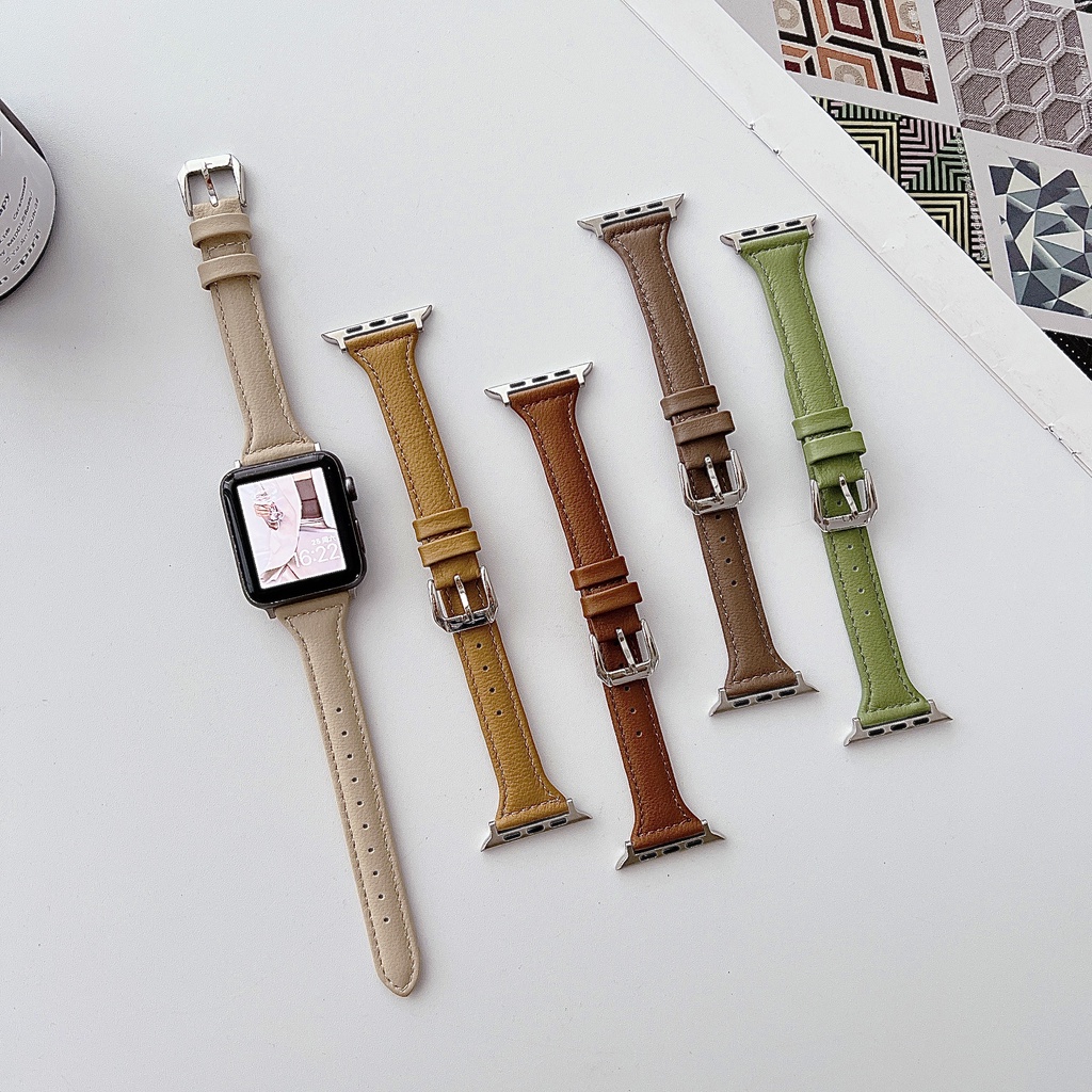 สายนาฬิกาข้อมือหนังแท้ แบบบาง สําหรับ Apple watch 8 7 6 SE 5 4 3 2 1 iWatch 38 มม. 40 มม. 41 มม. 42 มม. 44 มม. 45 มม.
