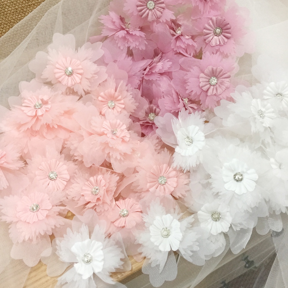 แผ่นแพทช์ไข่มุก ลายดอกไม้ สีชมพู สีขาว กว้าง 4.5 ซม. DIY 5 ชิ้น