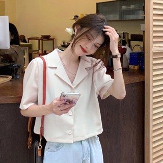 Suxi เสื้อเชิ้ตแขนสั้น คอปก ทรงหลวม สไตล์เกาหลี แฟชั่นฤดูร้อน สําหรับผู้หญิง