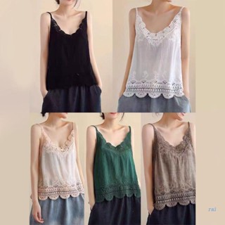 Rai เสื้อสายเดี่ยว สายสปาเก็ตตี้ คอวี แขนกุด ผ้าลูกไม้ สําหรับผู้หญิง