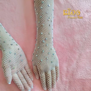 Kidoprincesskids ถุงมือเด็ก (ร้านอยู่รัชดา)ถุงมือตาข่ายเด็ก GL18 สีขาว ถุงมือตาข่ายเพชรยาวสวยหรูมาก