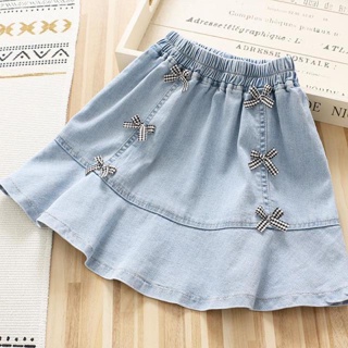 พร้อมส่ง~[โปรโมชั่น] กระโปรงยีน ผ้ายืด แฟชั่นสไตล์เกาหลี สําหรับเด็กผู้หญิง