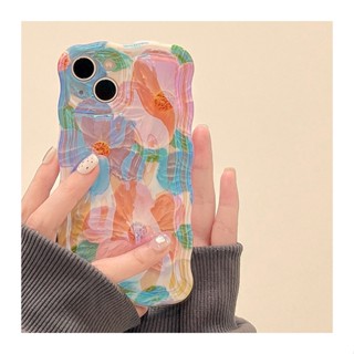 ใหม่ เคสโทรศัพท์มือถือ ซิลิโคนนิ่ม กันกระแทก ลายภาพวาดสีน้ํามัน รูปดอกไม้ สีฟ้า สําหรับ Iphone 14promax 13 12pro 11 13promax