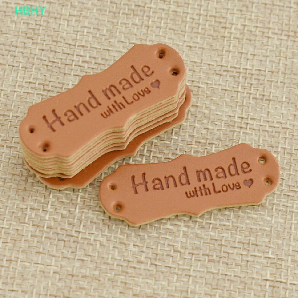HB 50 ชิ้นแท็กหนังทําด้วยมือป้ายรักเย็บหัตถกรรม DIY แท็กถัก HY