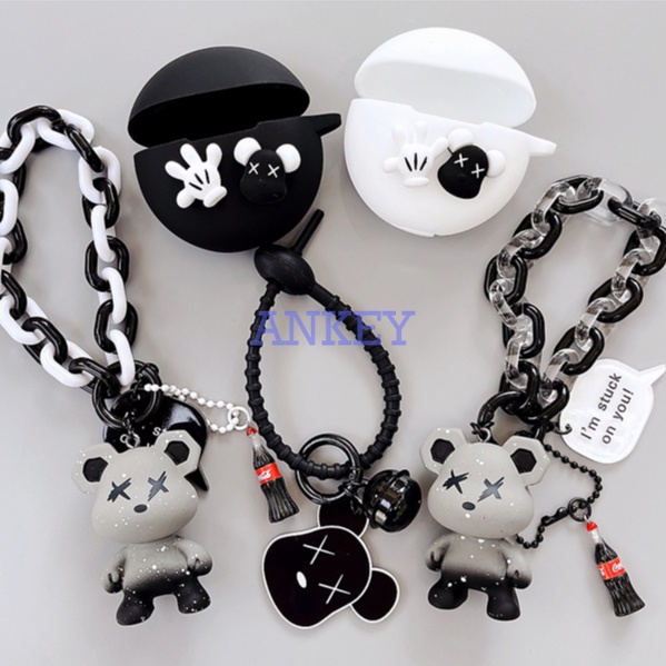 OPPO Enco Air 3 / Air2 Pro / R Play / Buds 2 W12 W11 Earphone Silicone Case Cute Kaws Bear Earbuds Waterproof Shockproof Soft Protective Headphone Cover Headset Skin with Pendant