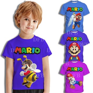 ใหม่ เสื้อยืดลําลอง แขนสั้น คอกลม พิมพ์ลายอนิเมะ Super Mario 3D ทรงหลวม แฟชั่นสไตล์ยุโรป และอเมริกา สําหรับเด็กผู้ชาย 2023