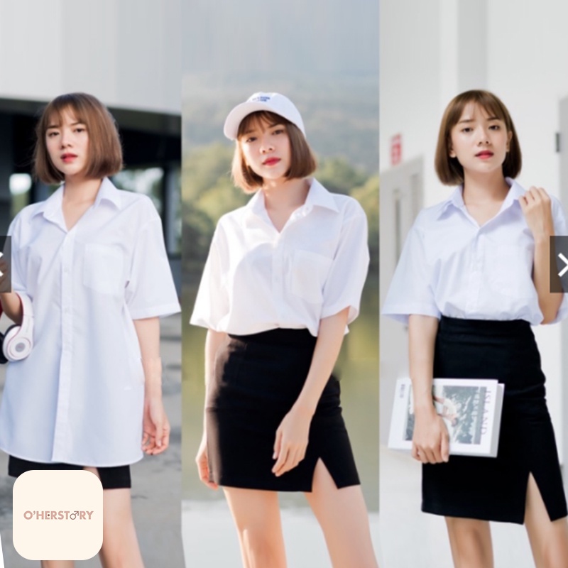 ไซส์ใหญ่ เสื้อนักศึกษาทรงบอย สาวอวบสามารถใส่ได้ รุ่นมีกระเป๋าหน้า ไซส์ S-56 สินค้าพร้อมส่ง