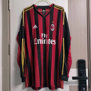 เสื้อกีฬาแขนยาว ลายทีมชาติฟุตบอลชั้นนํา AC Milan 13 14 ชุดเหย้า สไตล์เรโทร สําหรับผู้ใหญ่