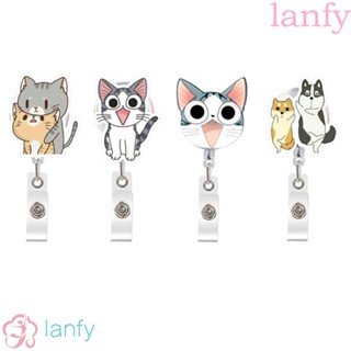 Lanfy คลิปหนีบป้ายชื่อ บัตรประจําตัว ลายการ์ตูนแมว ยืดหดได้ สําหรับสํานักงาน โรงเรียน