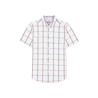 AIIZ (เอ ทู แซด) - เสื้อเชิ้ตผู้ชายแขนสั้นผ้าป๊อปลินลายเส้นตาราง Men’s Windowpane Check Short Sleeve Poplin Shirts