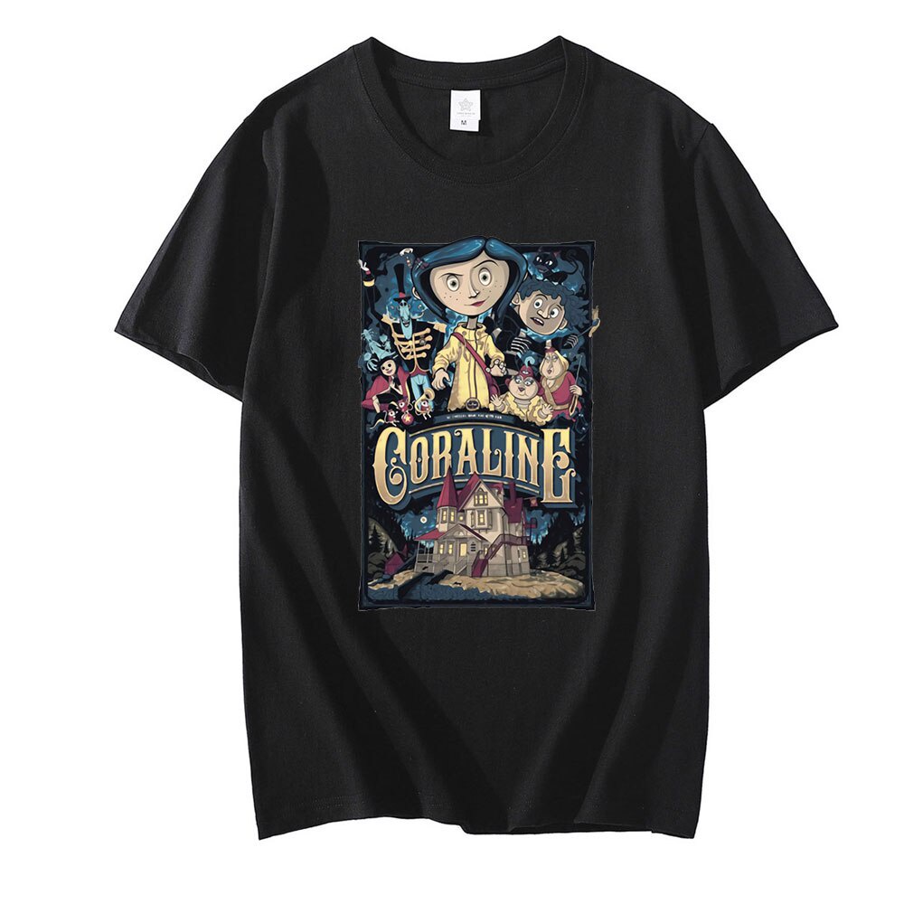 ZGM WX👕✨ฤดูร้อนแฟชั่นยอดนิยม Coraline พิมพ์ Unisex T เสื้อ Tim Burton Neil Gaiman Nightmare Before Christmas Goth Dark