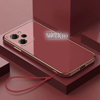 เคสโทรศัพท์มือถือเคลือบเงา ขอบตรง พร้อมสายคล้อง สําหรับ Xiaomi Redmi Note 12 Pro Note 11 11S 11 Pro 11T