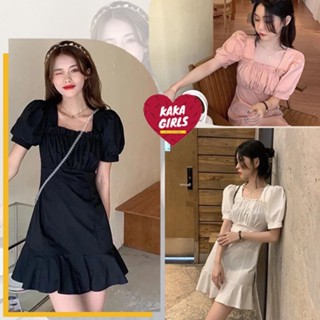 พร้อมส่ง Mini Dress ชุดเดรสกระโปรงสั้น  คอสี่เหลี่ยม สไตล์เกาหลี สําหรับผู้หญิง