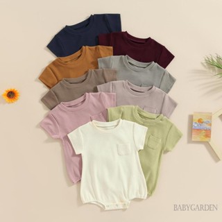 Babygarden-0-24 เดือน ชุดรอมเปอร์ คอกลม แขนสั้น สีพื้น มีกระเป๋าหน้าอก แฟชั่นฤดูร้อน สําหรับเด็ก