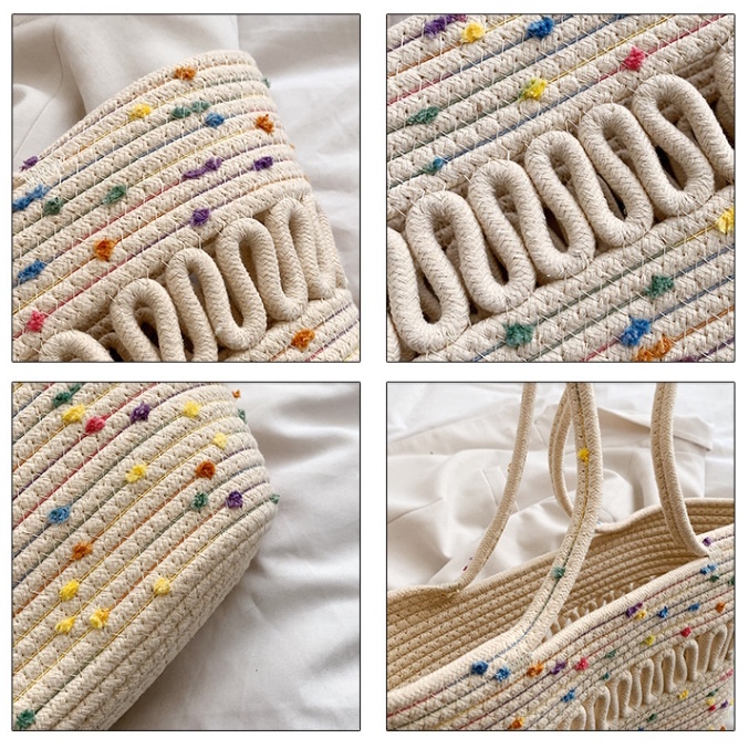 กระเป๋าแฟชั่น สไตล์เกาหลี งานผ้าถัก ดูแข็งแรง ใบใหญ่ จุได้เยอะ - รูปที่ 5