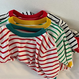 Womens round-neck striped T-shirt in the summer womens wear contrast colors short-sleeved top short-sleeved T-shirts women