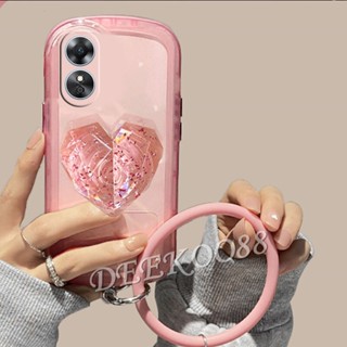 ใหม่ เคสโทรศัพท์มือถือ ปิดด้านหลัง ลายหัวใจน่ารัก พร้อมสายคล้องมือคริสตัล และขาตั้ง สําหรับ OPPOA58 OPPOA78 OPPO A58 A78 4G 2023