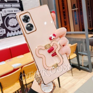 ใหม่ เคสโทรศัพท์มือถือ ชุบไฟฟ้า ลายหมีน่ารัก พร้อมขาตั้ง สําหรับ OPPO A58 A78 4G 2023 A58