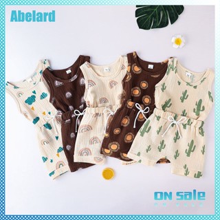 Abelard 2 ชิ้น เด็ก ฤดูร้อน ลําลอง ผ้าฝ้าย ชุดแฟชั่น พิมพ์ลาย แขนกุด เสื้อกล้าม กางเกงขาสั้น ชุดสองชิ้น สําหรับเด็กผู้ชาย เด็กผู้หญิง