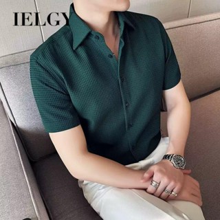 IELGY เสื้อเชิ้ตแขนสั้นลําลอง เข้ารูป เข้ากับทุกการแต่งกาย เรียบง่าย สําหรับผู้ชาย