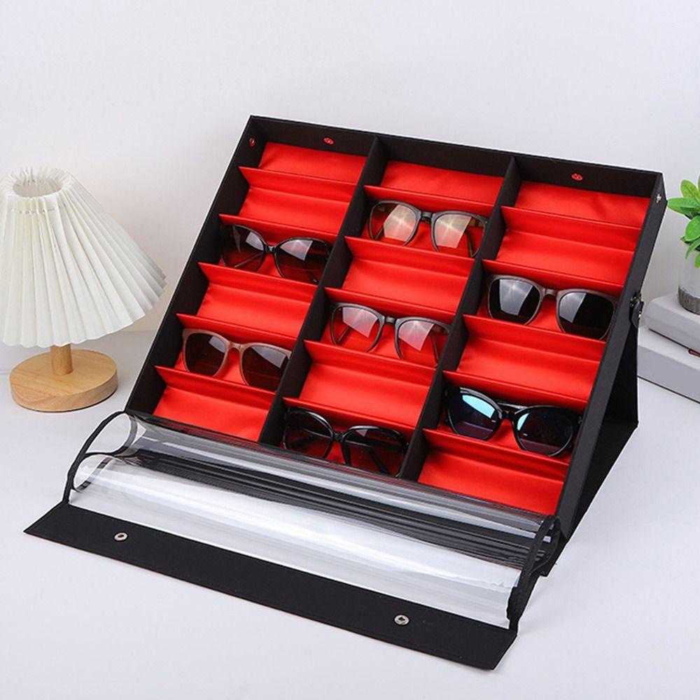 Goxi75 18 กริดแว่นตาถาดทนทานขาตั้งแว่นตา Organizer กล่อง
