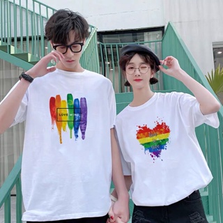 [COD]เสื้อยืดแขนสั้นลําลอง คอกลม พิมพ์ลายสีน้ํา LGBT Love Wins สีรุ้ง แฟชั่นฤดูร้อน สําหรับผู้ชาย และคู่รักS-5XL