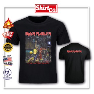 พร้อมส่ง เสื้อยืดผ้าฝ้าย พิมพ์ลายวงร็อค Iron Maiden Live After Death สีดํา