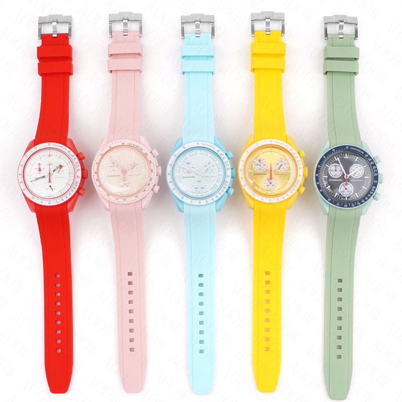 สายนาฬิกาข้อมือยางซิลิโคน ทรงโค้ง สําหรับ Rolex Water Ghost Seiko Oomega Watch Band 20 มม. 22 มม. MoonSwatch