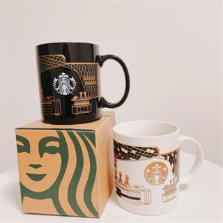 Starbucks ใหม่ แก้วกาแฟเซรามิค ลาย Starbucks เปลี่ยนสีได้ พร้อมฝาปิด สีดํา สีขาว