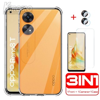 3 in 1 กระจกนิรภัยใส OPPO Reno8 T Reno 8T 4G 8 Z 7Z 6Z 5G 7 8 Pro 5G 2Z 2F ใส กันกระแทก TPU ด้านหลัง เคสเจลลี่ เคสป้องกันเลนส์