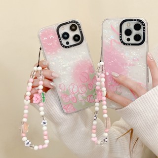 เคสโทรศัพท์มือถือ กันลื่น ลายดอกทิวลิป สีชมพู พร้อมสร้อยข้อมือ สําหรับ iPhone 14Pro Max 14Pro iPhone 14 iPhone13 Pro iPhone 13Pro Max iPhone12 Pro Max 12 Pro 12 iPhone 11