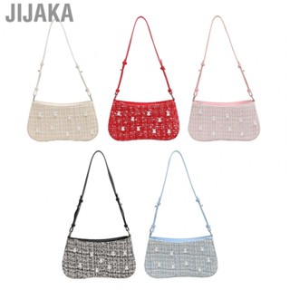 Jijaka Women Shoulder Bag  Simple Pearl Plaid Fabric Breathable Soft All Matching Women Hand Purse Light  for Travel