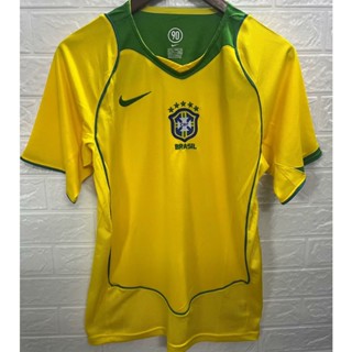 เสื้อกีฬาแขนสั้น ลายทีมชาติฟุตบอล Brazil Home Retro Jersey S-XXL 04 ชุดเหย้า สําหรับผู้ชาย AAA