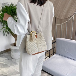 NAVEE Beach Straw Bag Bucket Small Fresh Handbag Student Woven for Women Shopping. กระเป๋าสาน