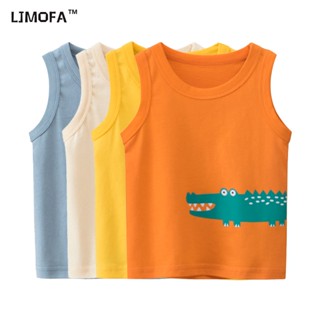 LJMOFA KIDS  1-9 ปี เด็ก เสื้อกั๊ก การ์ตูน ผ้าฝ้ายแท้ ฤดูร้อน บาง ลําลอง เสื้อแขนกุด สําหรับเด็กผู้ชาย และเด็กผู้หญิง ช้าง เสือ จระเข้ น่ารัก เสื้อกั๊ก ขายส่ง สําหรับเด็ก