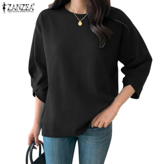 Zanzea เสื้อเบลาส์ลําลอง คอกลม แขน 3/4 สีพื้น แฟชั่นเกาหลี สําหรับผู้หญิง