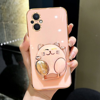 เคส OPPO Reno 8T 5G Reno 10 Pro Plus เคส OPPO Reno8 10 8Z 7Z 5G เคส OPPO Reno 10 Pro A78 A98 5G เคส OPPO Reno 8 7 6 5 5G เคส เคสโทรศัพท์มือถือ ทรงสี่เหลี่ยม บางมาก กันกระแทก ลายแมวนําโชค พร้อมขาตั้ง สําหรับ