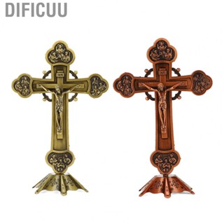 Dificuu Standing Crucifix Metal Material Crucifix with Base for Decoration for Gift