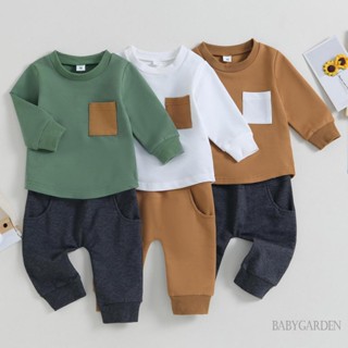 Babygarden-0-3 ปี เด็กผู้ชาย 2 ชิ้น เซต เสื้อแขนยาว คอกลม + กางเกง แบบผูกเชือก