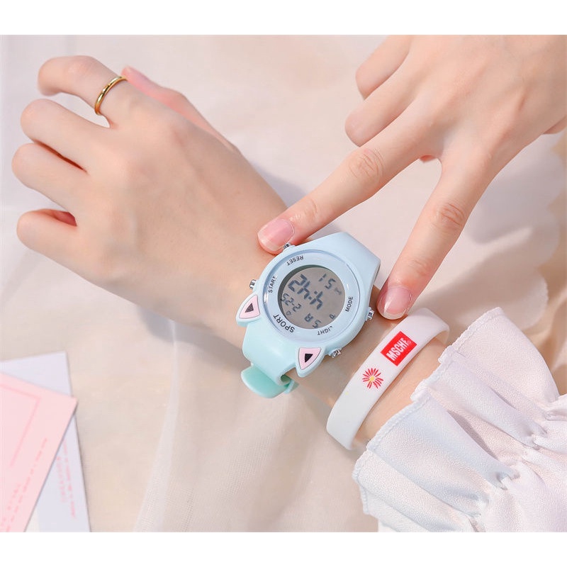 นาฬิกาข้อมืออิเล็กทรอนิกส์ อเนกประสงค์ กันน้ํา ลายหูแมวน่ารัก เหมาะกับของขวัญ สําหรับเด็ก - รูปที่ 7