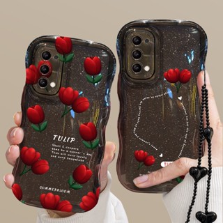 เคส OPPO Reno8T 5G Reno8Z Reno7Z Reno5 โทรศัพท์มือถือแบบนิ่ม กันกระแทก ลายดอกทิวลิป พร้อมสายคล้องมือ สําหรับ A77 A78 A53 A31 F11